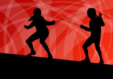 Spor siluetleri vect Eskrim kılıcı savaşçıları aktif genç kadınlar
