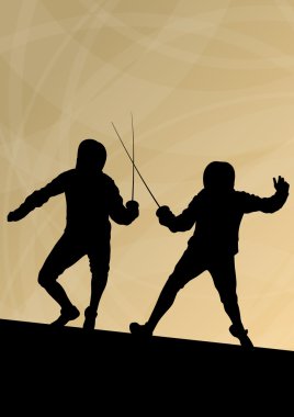Spor siluetleri vektör Eskrim kılıcı savaşçıları aktif genç erkekler