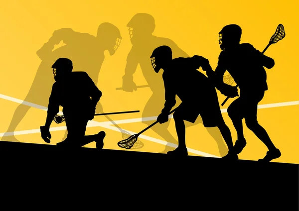 Lacrosse jugadores activo deportes siluetas fondo illustrati — Vector de stock