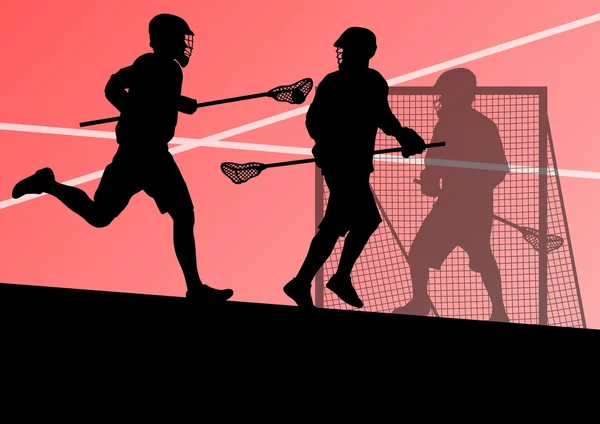 Lacrosse jugadores activo deportes siluetas fondo illustrati — Vector de stock