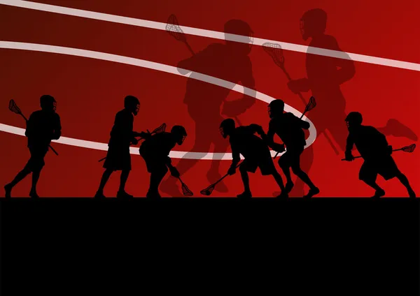 Lacrosse Spieler aktive Sport Silhouetten Hintergrund illustrieren — Stockvektor