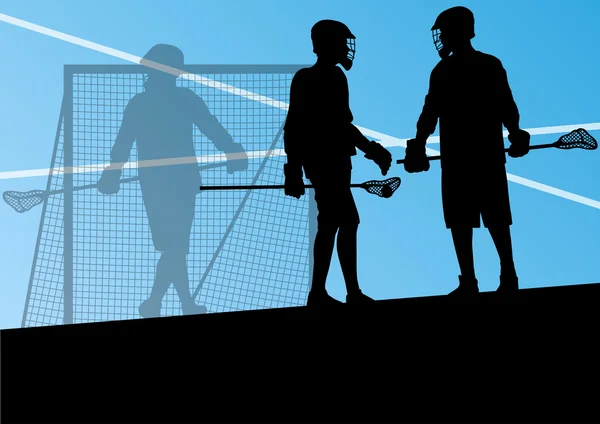 Joueurs de crosse silhouettes sportives actives fond illustrati — Image vectorielle