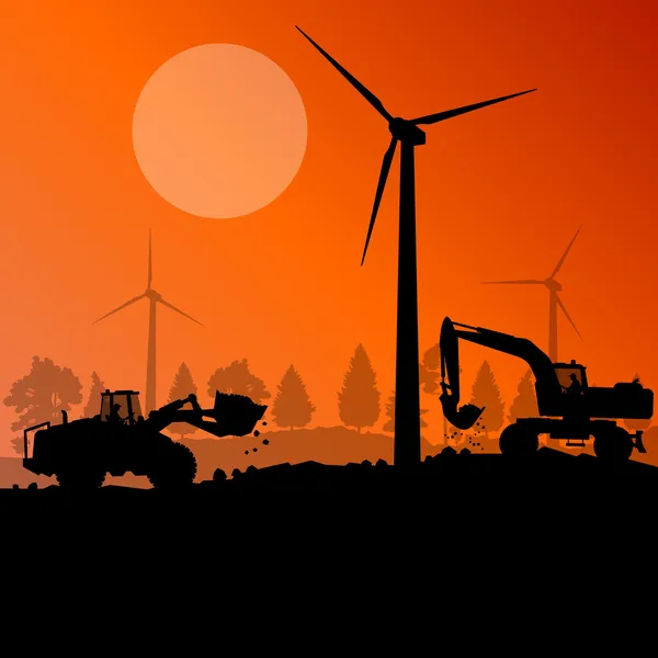 Generatori eolici con pale caricatrici in campagnad — Vettoriale Stock