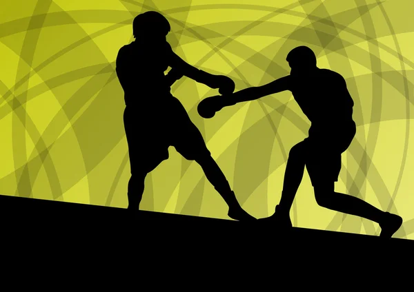 Boxeo activo hombres jóvenes caja deporte siluetas vector abstracto ba — Archivo Imágenes Vectoriales