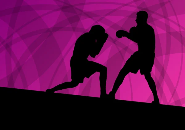 Boxeo activo hombres jóvenes caja deporte siluetas vector abstracto ba — Archivo Imágenes Vectoriales