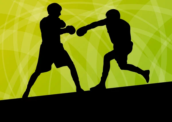 Boxe active jeunes hommes boîte sport silhouettes vecteur abstrait ba — Image vectorielle