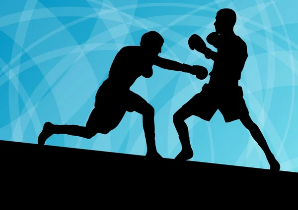 Boxe ativos jovens homens caixa esporte silhuetas vetor abstrato ba —  Vetores de Stock