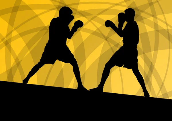 Boxeo activo hombres jóvenes caja deporte siluetas vector abstracto ba — Archivo Imágenes Vectoriales