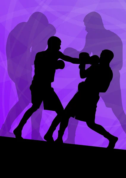 Boxeo activo hombres jóvenes caja deporte siluetas vector abstracto ba — Archivo Imágenes Vectoriales