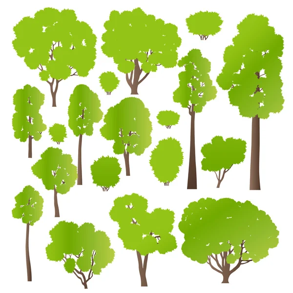 Árbol y arbustos conjunto ecología vector fondo concepto — Vector de stock