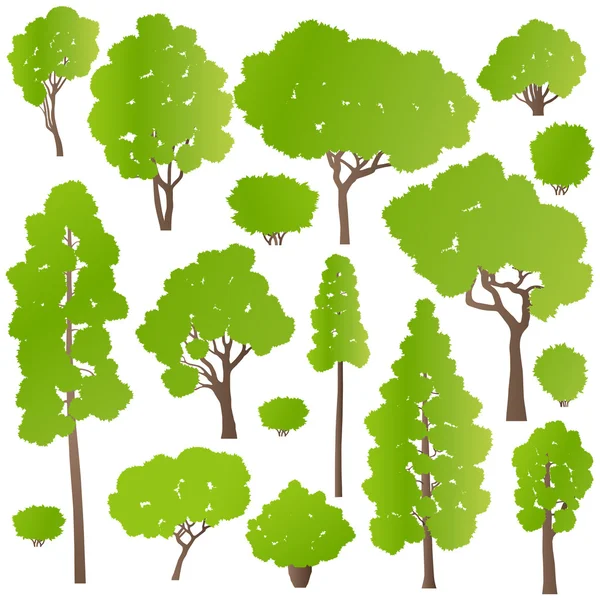 Bomen en struiken instellen ecologie vector achtergrond concept — Stockvector