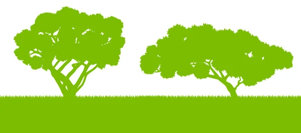 Bosque árboles siluetas paisaje ilustración fondo vecto — Vector de stock
