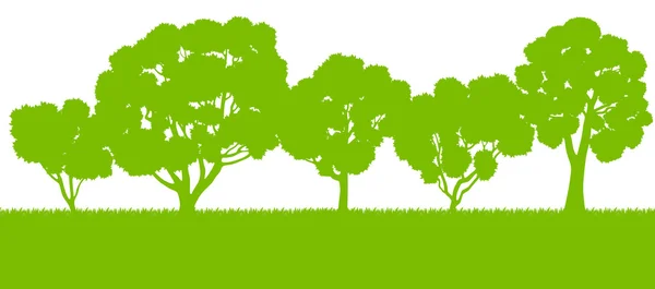 Orman ağaçlarının silhouettes resimde arka plan vecto manzara — Stok Vektör
