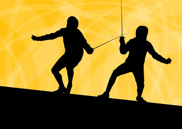 剑战士活跃年轻男子击剑运动剪影矢量 — 图库矢量图片
