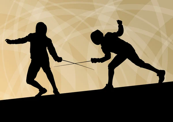 Бойцы с мечами активные юноши фехтование спортивных силуэтов вектор — стоковый вектор
