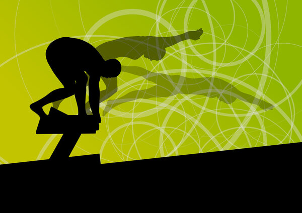 Active young swimmers diving and swimming in water sport pool si