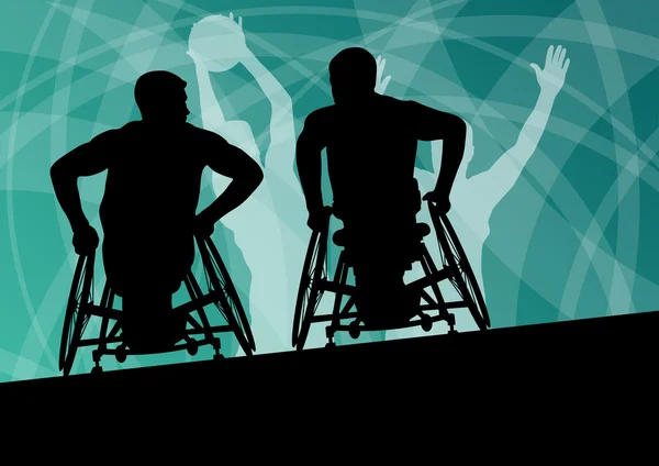 Aktive behinderte junge Männer-Basketballer im Rollstuhl — Stockvektor