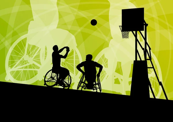 Actieve jonge mannen basketbalspelers in een rolstoel det uitgeschakeld — Stockvector