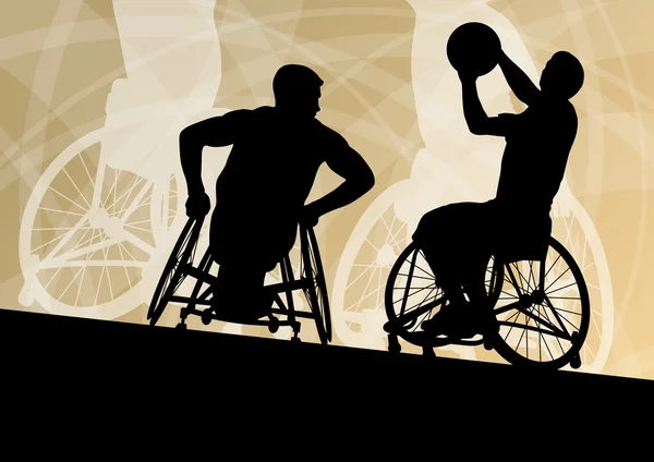 Activo discapacitados jóvenes jugadores de baloncesto en una silla de ruedas det — Vector de stock