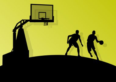 basketbol oyuncuları genç aktif spor siluetleri vektör backgro