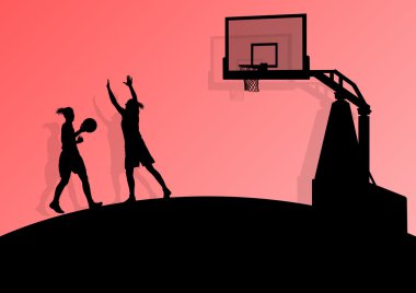 Basketball players young active sport silhouettes vector backgro clipart