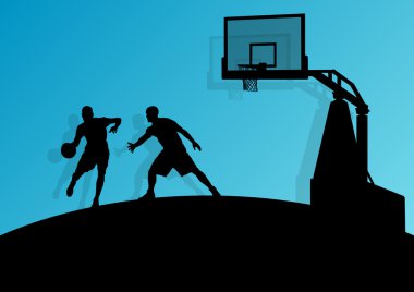 Basketball players young active sport silhouettes vector backgro clipart