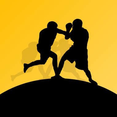 Boks aktif genç erkekler boks spor siluetleri vektör soyut ba