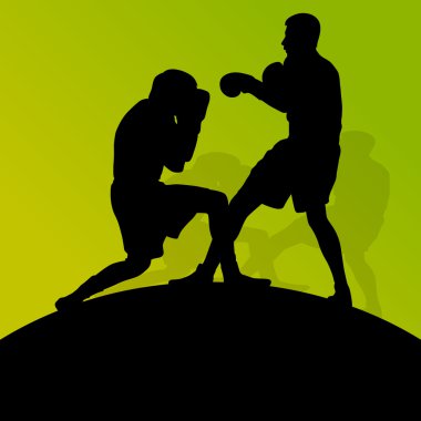 Boks aktif genç erkekler boks spor siluetleri vektör soyut ba