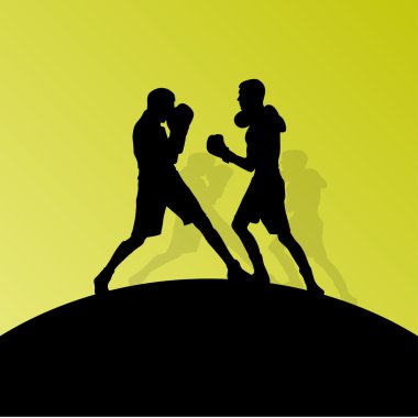Boks aktif genç erkekler boks spor siluetleri vektör soyut ba