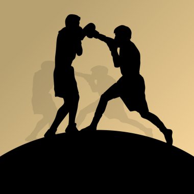 Boks aktif genç erkekler boks spor siluetleri vektör soyut ba