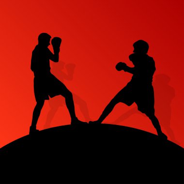 Boks aktif genç erkekler boks spor siluetleri vektör soyut ba