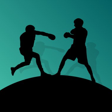 Boks aktif genç erkekler boks spor siluetleri vektör soyut ba