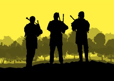 İskoç gaydacı siluet peyzaj vektör arka plan kavramı