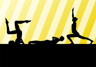 Yoga siluetleri vektör arka plan şablonu soyut kavram