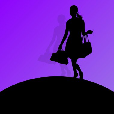 alışveriş torbaları siluet vektör arka plan abs ile aktif kadın