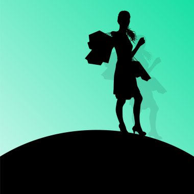 alışveriş torbaları siluet vektör arka plan abs ile aktif kadın