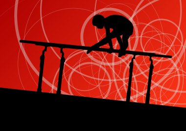 aktif çocuk spor siluet paralel Bar vektör abstrac üzerinde