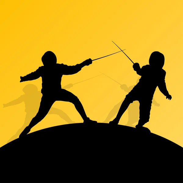 Escrime active jeune adolescent épée combat sport silhouettes v — Image vectorielle