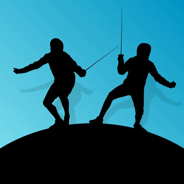 Esgrima activa espada adolescente lucha siluetas deporte v — Archivo Imágenes Vectoriales