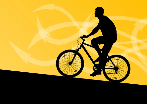 Active man cyclist bicycle rider in abstract arrow line landscap — Stock Vector