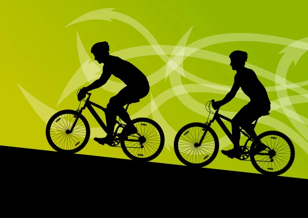 Etkin adam ve kadın bisikletçiler bisiklet bisikletçi ok l — Stok Vektör