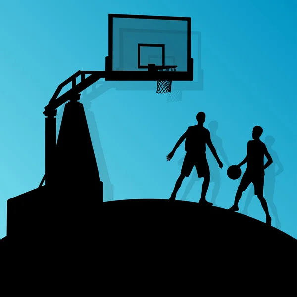 Jugadores de baloncesto joven activo deporte siluetas vector backgro — Vector de stock