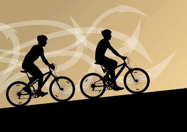 Actifs cyclistes hommes et femmes cyclistes en flèche abstraite l — Image vectorielle