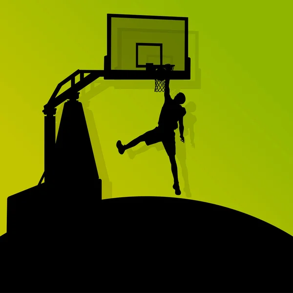 Basketball players young active sport silhouettes vector backgro — Stock Vector