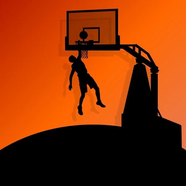 Basketball joueurs jeunes silhouettes sportives actives vecteur backgro — Image vectorielle