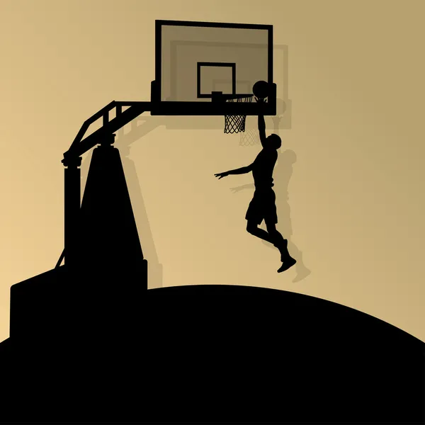 Basketbal spelers jonge actieve sport silhouetten vector backgro — Stockvector