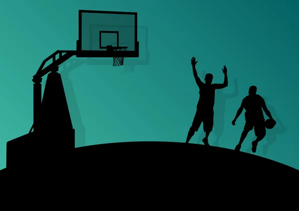 Basketbal spelers jonge actieve sport silhouetten vector backgro — Stockvector