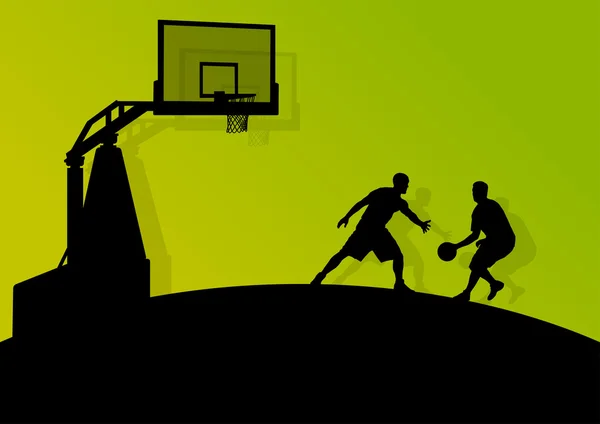 Basketball joueurs jeunes silhouettes sportives actives vecteur backgro — Image vectorielle