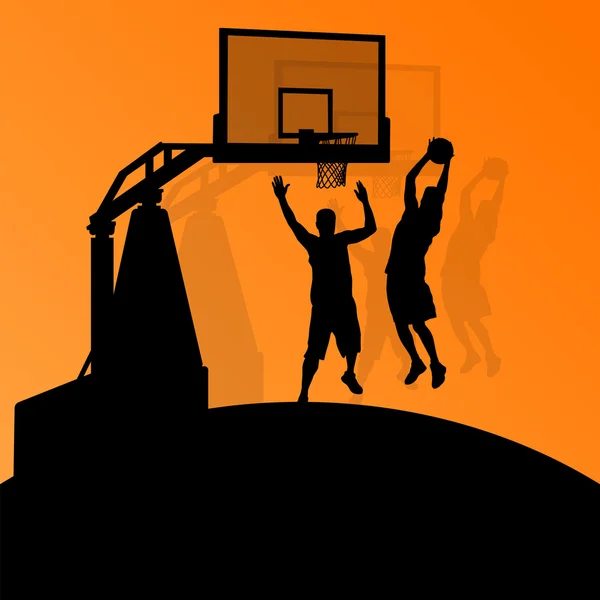 Basketball players young active sport silhouettes vector backgro — Stock Vector