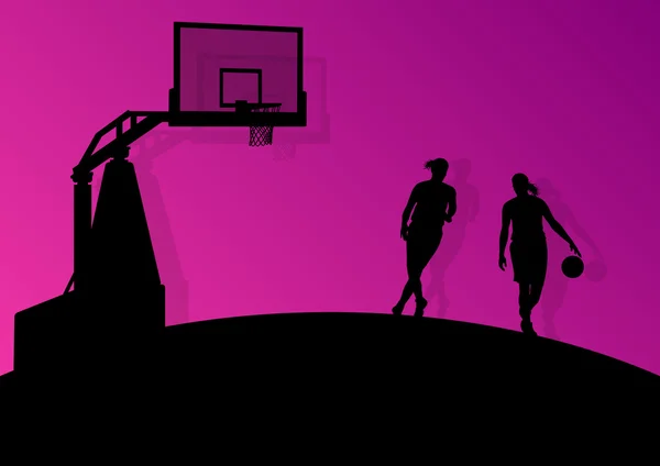 Basketball joueurs jeunes silhouettes sportives actives vecteur backgro — Image vectorielle